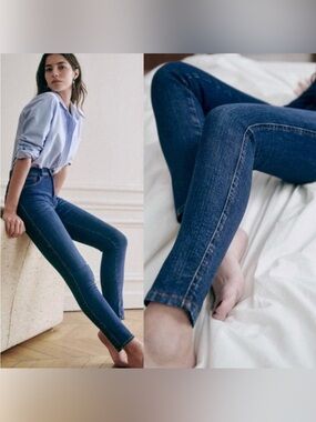 Sézane Le Slim Parfait High Rise Skinny Jeans Denim Blue FR 38 US 6 Organic